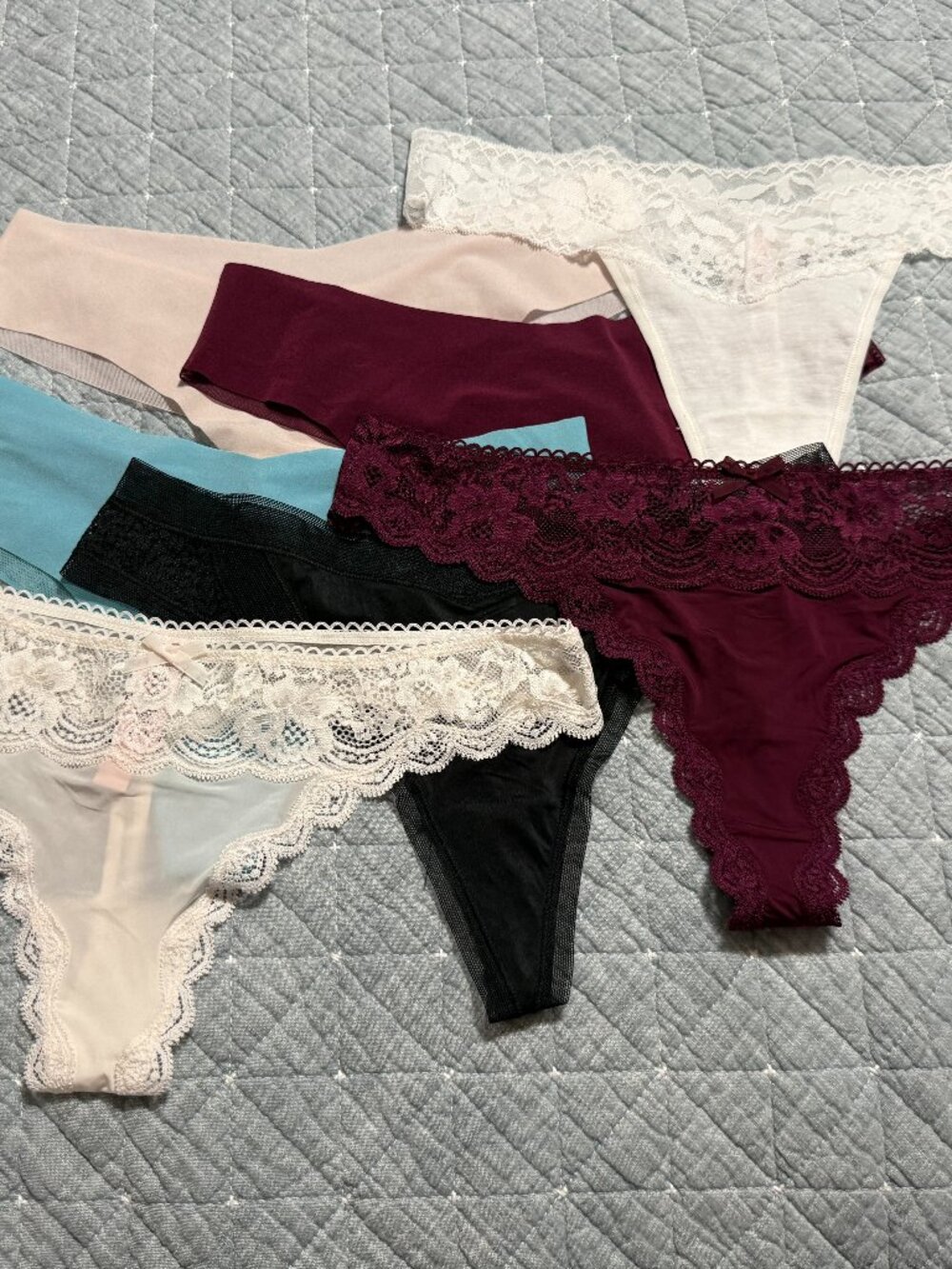 Victoria's Secret Lot of 7 Thong Lace Panties Size Large NWT